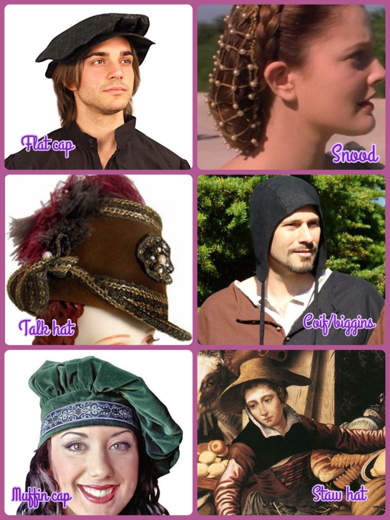 Chart showcasing the various headdress and hat styles from the Renaissance era